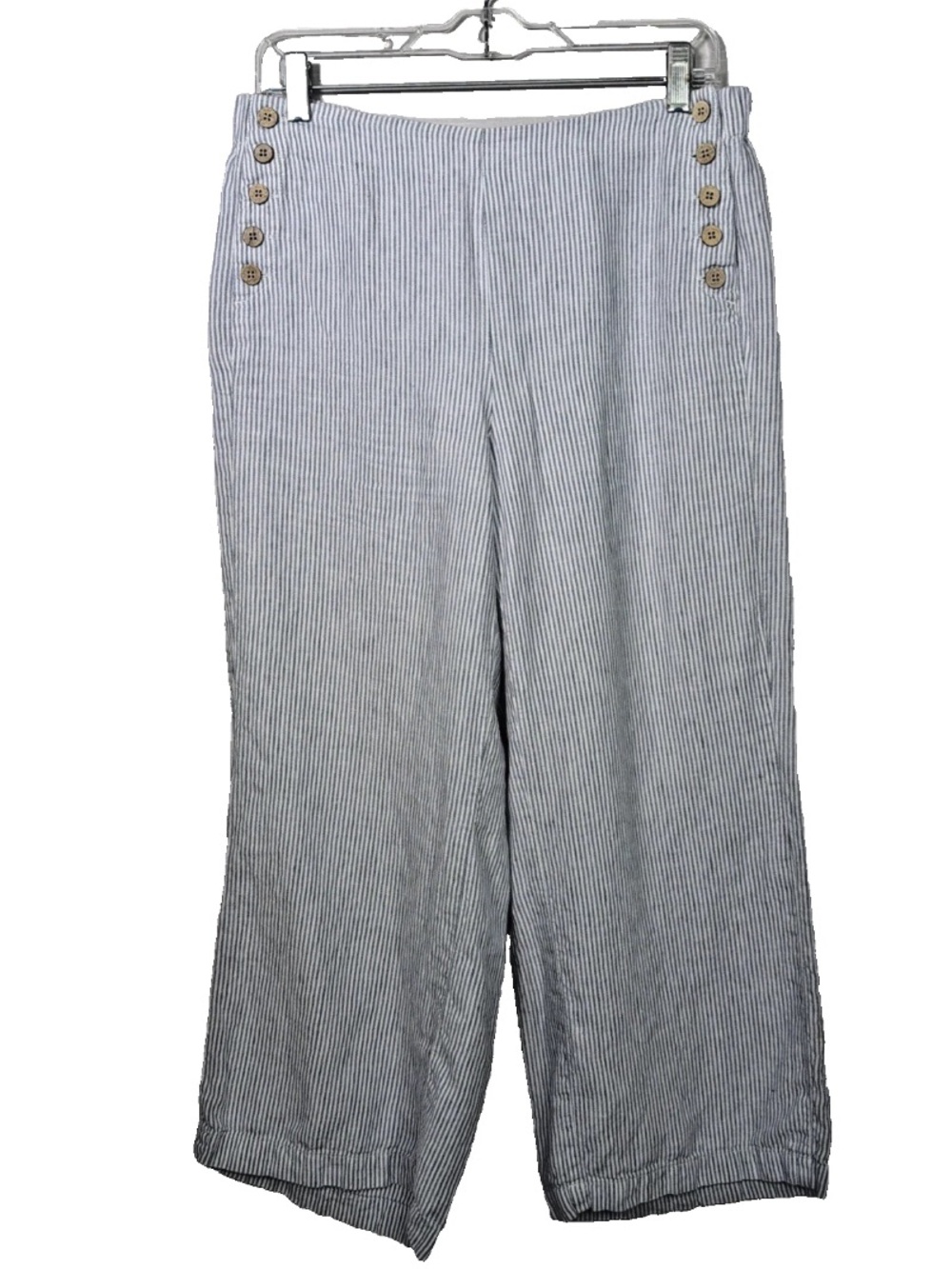 J. Jill Love Linen Wide Leg Crop Striped Side Button Trousers